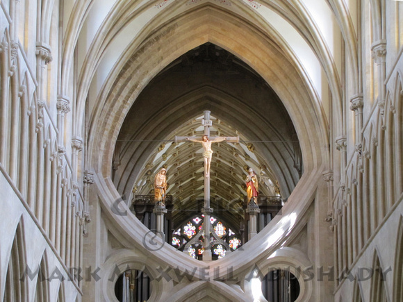 Crucifixion figures in Scissors Arch, Wells Cathedral, Somerset